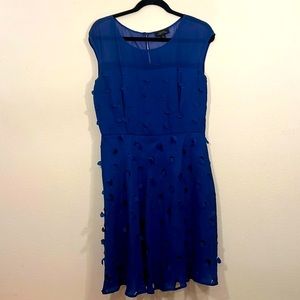 Tahari ASL Blue Dress Size 10, sheer top, silk overlay